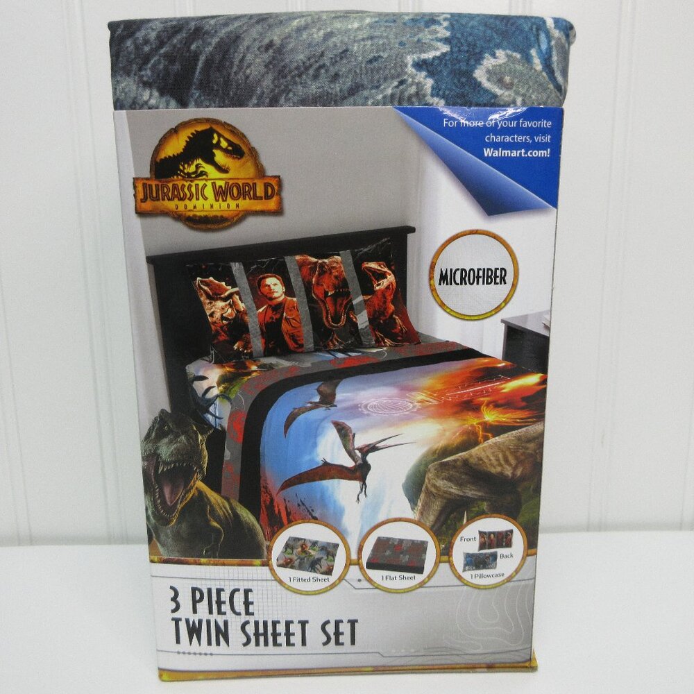 Jurassic World Dominion Twin Sheet Set 3Pcs Microfiber Dinosaur T-Rex Kids Room